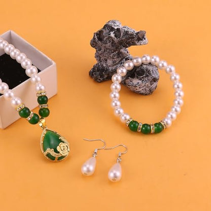 CSIYANJRY99 Pearl Jewelry Set for Women Prom Accessorie Faux Pearl Necklace Bracelet Earring Set Bride Bridesmaid Costume White Jewelry Sets - color: B-Green