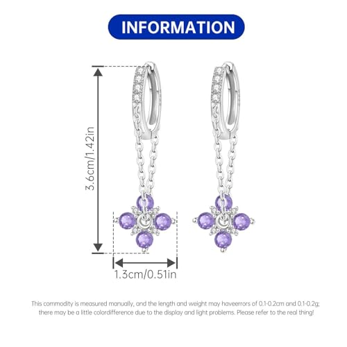 925 Sterling Silver Hoop Earrings Drop Dangle Earrings for Women Hypoallergenic Earring Trendy Huggie Earring Cute Graduation Birthday Gifts Jewelry for Women - color: Purple Flower earrings