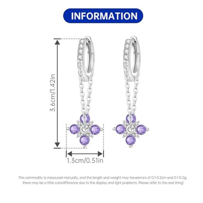 925 Sterling Silver Hoop Earrings Drop Dangle Earrings for Women Hypoallergenic Earring Trendy Huggie Earring Cute Graduation Birthday Gifts Jewelry for Women - color: Purple Flower earrings
