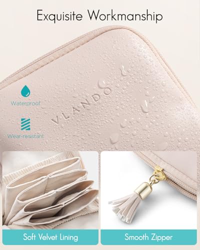 VLANDO Small Travel Jewelry Case,Velvet Pouch Bags with Zipper,Apricot Pink | Travel Essentials,PU Leather Organizer with 5 Divided Sections,Carry-On Totes,Gift for Birthday,Bride,Bridesmaid,Women,Girls - color: A.Apricot Pink