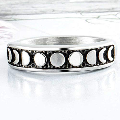 Jude Jewelers Retro Vintage Stainless Steel Moon Phase Shape Crescent Stacking Wedding Band Promise Ring