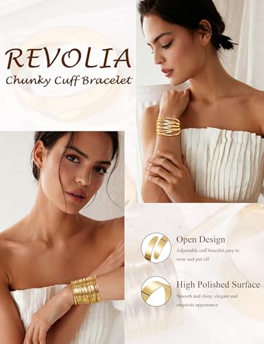 REVOLIA 6Pcs Chunky Cuff Bracelets Set for Women Minimalist Irregular Statement Wrist Cuff Adjustable Hammered Bangles Bracelets Open Wide Wire Arm Cuff Bracelet - color: Gold-B