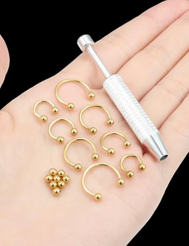 Oufksiyy 16G Horseshoe Septum Rings 6/8/10/12mm with Tool & Ball Grabber,Hypoallergenic for Nose,Rook,Cartilage,Helix,Lips-Silver Gold 316L Surgical Steel Septum Piercing jewelry - color: 14K Gold Plated Tone-16 G(1.2MM)