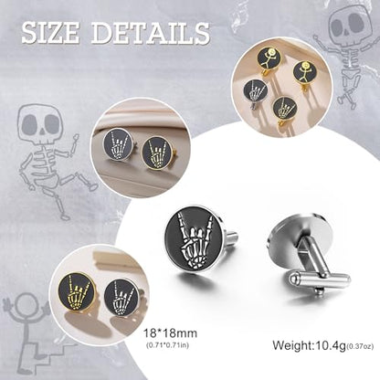 Dreamtimes Rock Skull Hand Cufflinks Halloween Shirt Cufflinks Figurine Sign Language Cuff Links Rock On Hand Gesture Stainless Steel Novelty Cuff Links for Men - style: Style 2-S
