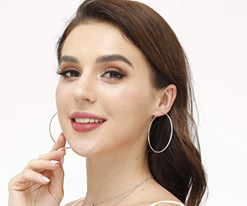 3 Pairs Sterling Silver Large Hoop Earrings Set for Women 40 50 60MM | 14K White Gold Plated, Hypoallergenic - style: A:Silver 40mm 50mm 60mm