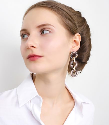 Ozel - Natural Wooden Acrylic Boho Drop Dangle Earrings for Women - Geometric Statement Jewellery - Brown, Black, Magent Red, Olive Green, White beige - color: 3Circle_Brown