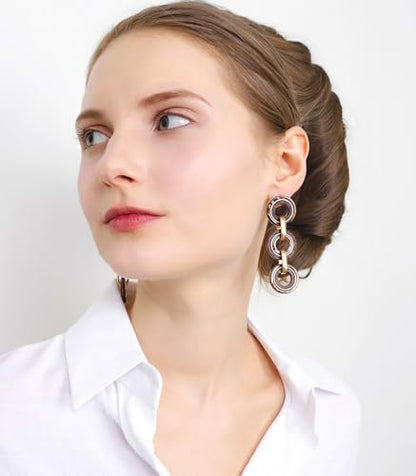 Ozel - Natural Wooden Acrylic Boho Drop Dangle Earrings for Women - Geometric Statement Jewellery - Brown, Black, Magent Red, Olive Green, White beige - color: 3Circle_Brown