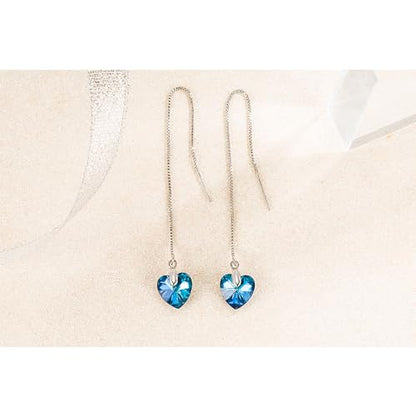 925 Sterling Silver Dangle Earrings with Charms Heart, Water drop, Moon, Star Long Drop Earring for Women Jewelry Gifts Hypoallergenic - color: ocean heart