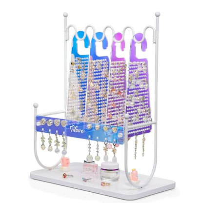 Keebofly Iridescent Acrylic Earring Organizer Holder for Girls, Tweens & Women - 900 Holes Jewelry Display Stand with Rainbow Glow for Studs, Hoops, Dangles - Modern Vanity Gift - color: Iridescent Arcylic & White