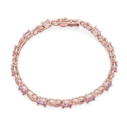 Bling Jewelry Birthstone Colors CZ Oval Infinity Tennis Bracelet Rose Gold Silver Plated - color: Rose
