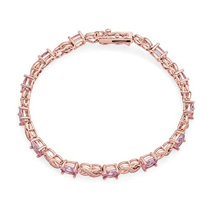 Bling Jewelry Birthstone Colors CZ Oval Infinity Tennis Bracelet Rose Gold Silver Plated - color: Rose