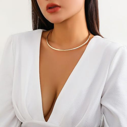 Chunky Gold Choker Necklaces for Woman Fashion Thick Statement Collar Necklace Adjustable Trendy Large Circle Hoop Jewelry Rock Prom Accessories - color: Gold
