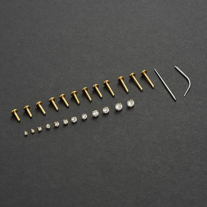6Pairs 18K Gold Plated Internally Threaded Nose Piercing Studs Stainless Steel Lip Studs CZ Flat Back Stud Earrings Nostril Labret Conch Cartilage Earrings Helix Tragus 6/7/7/8/10/12mm 16G 18G - color: Gold, size: 16G