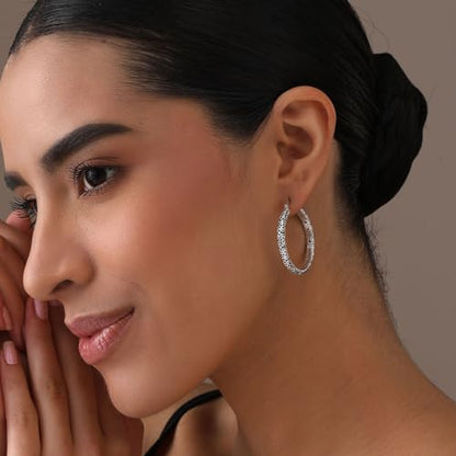 LeCalla Byzantine Earrings for Women | 925 Sterling Silver Byzantine Earrings | Antique Oxidized Click-Top Round Thick Hoop Earrings for Women - style: Bali Style Byzantine