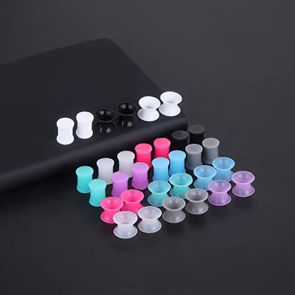 Juway Oveta Ear Gauges for Ear Silicone Ear Plugs Soft Flexible Silicone Gauge Saddle Silicone Ear Plugs and Tunnels 6mm-20mm(16 Pairs) - color: 32PCS 8mm(0GA)
