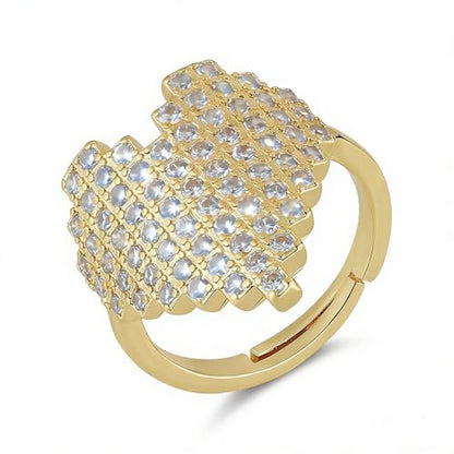 HZMAN Brass Crystal Adjustable Open Ring Collection, Multi-Style Statement Rings for Women & Men, Mix Cut & Paved Crystal Designs - color: Paved Heart Ring