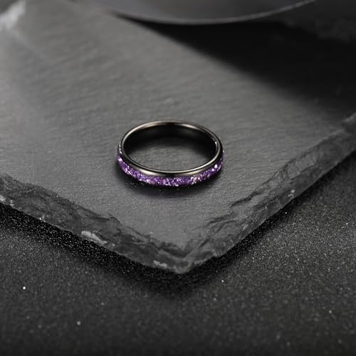 NUNCAD Black Tungsten Ring, Men's Wedding Rings with Blue/Amethyst/Galaxy Opal Ring 4mm 8mm Engagement Promise Ring Comfort Fit Size 5-12 - color: Amethyst & 4mm