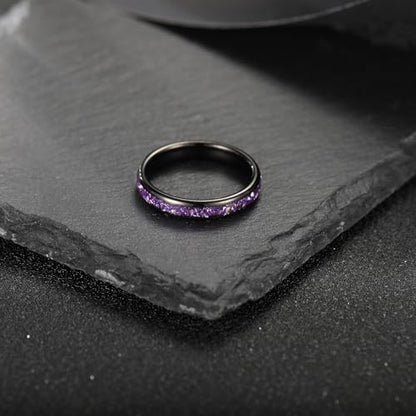 NUNCAD Black Tungsten Ring, Men's Wedding Rings with Blue/Amethyst/Galaxy Opal Ring 4mm 8mm Engagement Promise Ring Comfort Fit Size 5-12 - color: Amethyst & 4mm