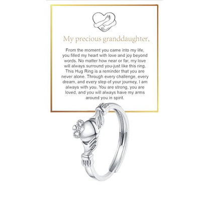Granddaughter Daughter Hug Ring For Hope Rings, Stainless Steel Inspirational Jewelry Engraved Always With You Love You Forever Message Adjustable Non Tarnish Jewelry Birthday Gift Card - color: Silver Crown