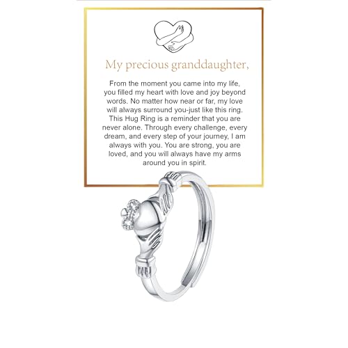Granddaughter Daughter Hug Ring For Hope Rings, Stainless Steel Inspirational Jewelry Engraved Always With You Love You Forever Message Adjustable Non Tarnish Jewelry Birthday Gift Card - color: Silver Crown