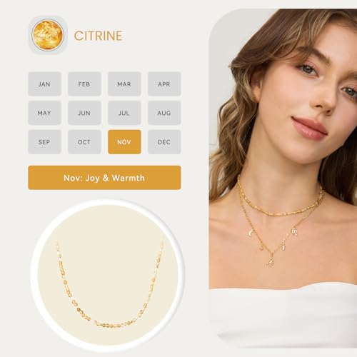 ARSIS Genuine Beaded Gemstone Necklace for Women, Colorful Natural Stone Handmade Bead Choker, Personalized Birthstone Necklace, Boho Summer Beach Necklace Layering Stackable Jewelry Gift - color: Citrine (November)