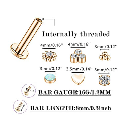 16G Monroe Lip Piercing Jewelry Labret Studs Tragus Hoop Earrings Nose Piercing Flat Back Helix Earring - color: rose gold, size: 16G*8mm
