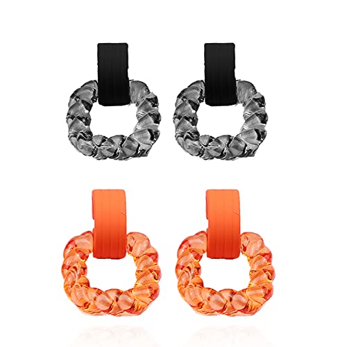 2 Pairs Transparent Acrylic Dangle Earrings Set,Geometric Square Drop Earrings Resin Twist Rectangle Plastic Earrings Jewelry for Women - color: Black Orange