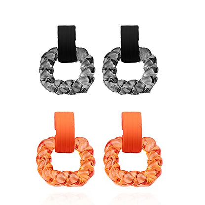 2 Pairs Transparent Acrylic Dangle Earrings Set,Geometric Square Drop Earrings Resin Twist Rectangle Plastic Earrings Jewelry for Women - color: Black Orange
