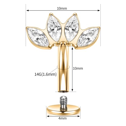 G23 Titanium Belly Jewelry 14G Flat Bottom Floating Belly Button Rings Curved Belly Barbell Navel Ring Belly Piercing 8/10/12/14mm Navel Rings Belly Piercings Jewelry for Women - color: Style4:Gold,4 Horse Eye CZ