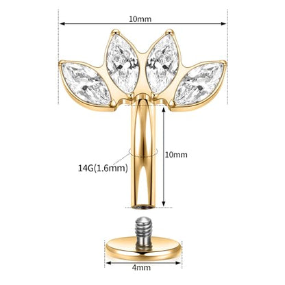 G23 Titanium Belly Jewelry 14G Flat Bottom Floating Belly Button Rings Curved Belly Barbell Navel Ring Belly Piercing 8/10/12/14mm Navel Rings Belly Piercings Jewelry for Women - color: Style4:Gold,4 Horse Eye CZ
