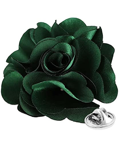 Premium Men's Formal Solid Color Flower Lapel Pin - Boutonniere for Men, Brooch Pin - color: Hunter