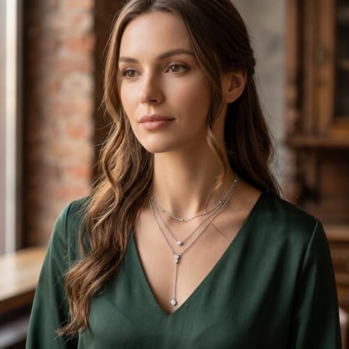 MONGAS Boho Layered Necklace Sterling Silver Triple 3 Stacked Vertical Bar Triangle Long Layering Necklaces Christmas Jewelry Gifts for Women - style: Lariat