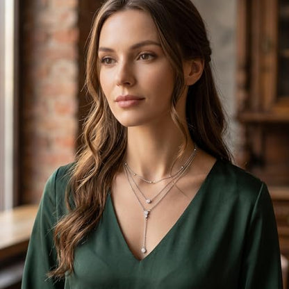 MONGAS Boho Layered Necklace Sterling Silver Triple 3 Stacked Vertical Bar Triangle Long Layering Necklaces Christmas Jewelry Gifts for Women - style: Lariat