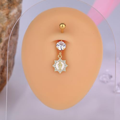 B BodyPJ Sparkles 14G Religious Belly Button Ring with Crystal Cross and Religious Charms, Stainless Steel - style: Type D,Gold