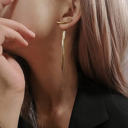 Gold Long Dangle Drop Earrings for Woman,Punk Sleek Metal Chain Tassel Earrings 70s/80s Disco Outfits Accessories Jewelry - color: 3:Gold
