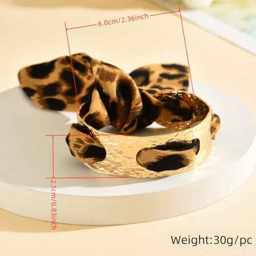 Chunky Gold Hammered Bracelets for Women, Leopard Print Scarf Big Golden Stainless Steel Cuff Bangle Silk Styling Charm Stackable Statement Jewelry Gifts - color: 2.1CM-Gold