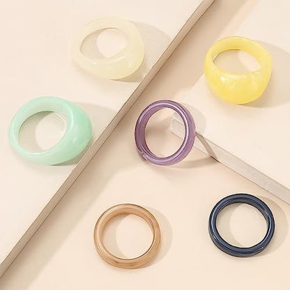 Resin Chunky Rings for Women Multicolor Acrylic Plastic Rings Set Cute Trendy Aesthetic Y2k Statement Rings Thick Dome Heart Knuckle Finger Jewelry - color: 6PCS