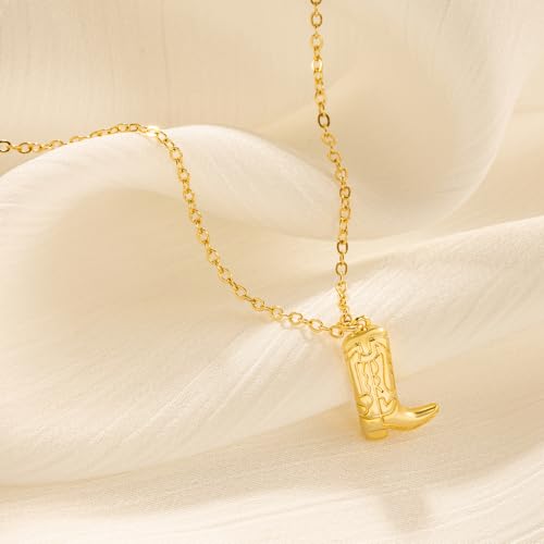 Dainty Gold Necklace: 14k Gold Plated Dianty Boots Bow Sun Moon Horse Evil Eye Conch Seahorse Necklace for Women 16.5"+2" - color: Boots