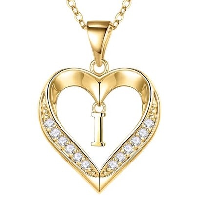 Turandoss Heart Initial Necklaces for Women - Dainty 14K Gold Plated CZ Heart Pendant Necklace with Tiny Letter A-Z, Non Tarnish Waterproof Trendy Jewelry Gifts for Mom Wife Girlfriend - color: Gold, style: I