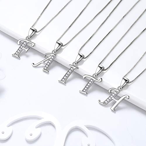 Aurora Tears Letter Necklace Initial 925 Sterling Silver Alphabet Pendant Crystal Name Gift Women Cubic Zirconia Jewelry - color: T