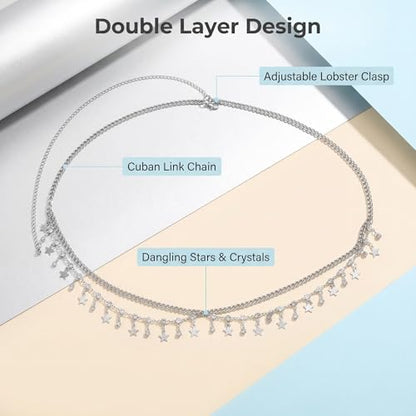 Layered Belly Waist Chain for Women - color: Silver star waist chain