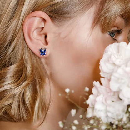 Bestyle Gold Butterfly Earrings for Women, Dainty Cute Birthstone Studs Hypoallergenic Jewelry, Great Birthday Gift - style: 09.September (Sapphire)-STUD