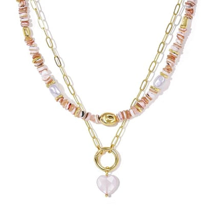 KissYan Beaded Necklaces for Women, Layered Pendant Choker for Summer | Stackable Colorful Natural Gemstone Handmade Beach Charm Chain Valentine's Jewelry Gifts For Girlfriend Wife Lover - style: Pink Heart