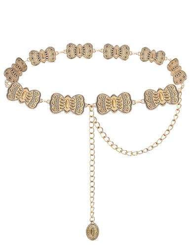 TOPACC Cowgirl Belts for Women Metal Rodeo Concho Western Chain Belt | Adjustable Cowboy Western Belt for Dresses Jeans Boho Country Concert Outfit - color: E-gold, size: Fit Waist: 34-36 in