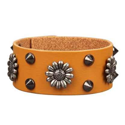 Jeilwiy Punk Leather Wristbands for Men Bracelets Handmade Wide Cuff Bangle Braided Jewelry Black Brown Adjustable - Punk Father's Gifts - color: HGB151-Orange