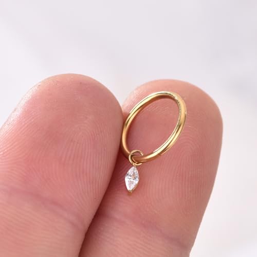 Ourania 16G Gold Stainless Steel Zircon Dangle Huggie Hoop Rook Piercing Helix Hoop Earring Tragus Hoop Cartilage Piercing for Women - color: Eyes Gold 2PCS, size: 1.2*10mm 2pcs