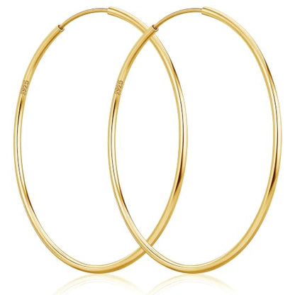 Senteria Thin Gold Hoop Earrings for Women 14K Gold Plated 30/40/50/60/70mm | Hypoallergenic 925 Sterling Silver Post Lightweight Endless Large Big Gold Hoop Earrings Lead-Free Nickel-Free Sensitive Ears - color: 30mm Gold