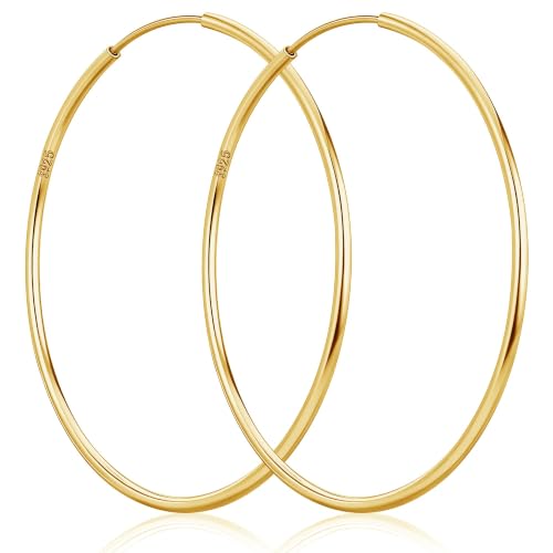 Senteria Thin Gold Hoop Earrings for Women 14K Gold Plated 30/40/50/60/70mm | Hypoallergenic 925 Sterling Silver Post Lightweight Endless Large Big Gold Hoop Earrings Lead-Free Nickel-Free Sensitive Ears - color: 30mm Gold