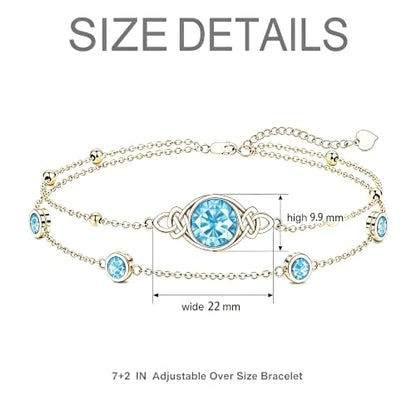 Midari 18K Gold Irish Infinity Celtic Knot Birthstone Layed Anklet Bracelet with 12 Months Birthstone Birthday Jewelry Gifts for Women Mom - color: 03-Aquamarine, size: Bracelet 7"-9"