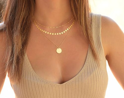 Gold Necklace for Women 14K Gold Plated Layered Necklaces Dainty Pendant Necklace Cute Stack Necklaces Set Fashion Jewelry Gift for Her - style: circle1-gd